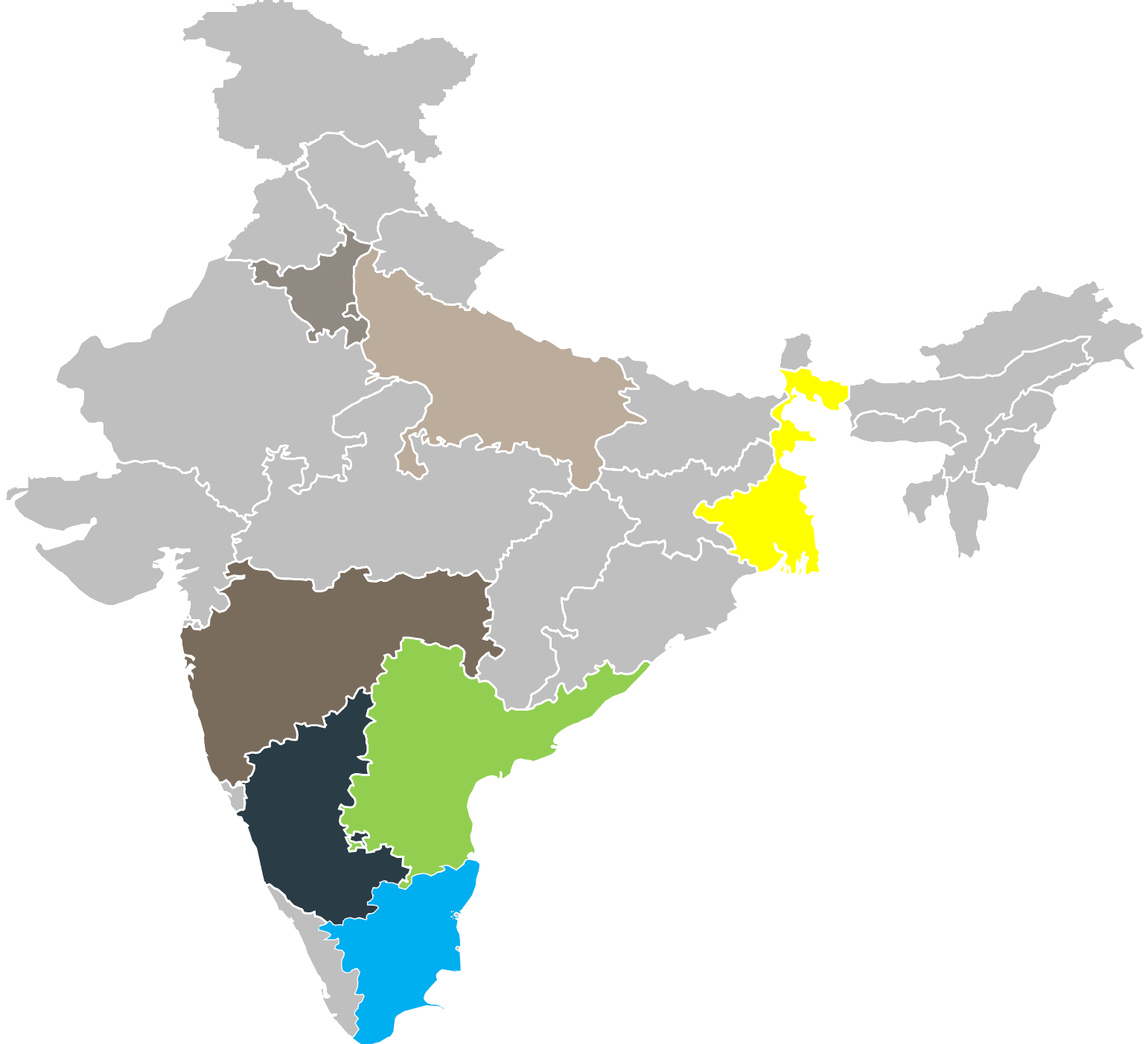 Map of India showing Future Mobile LLP operational locations